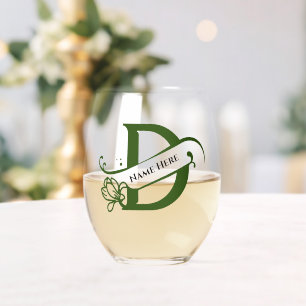 Floral Monogramm Buchstabe D Farbe ändern Weinglas Ohne Stiel