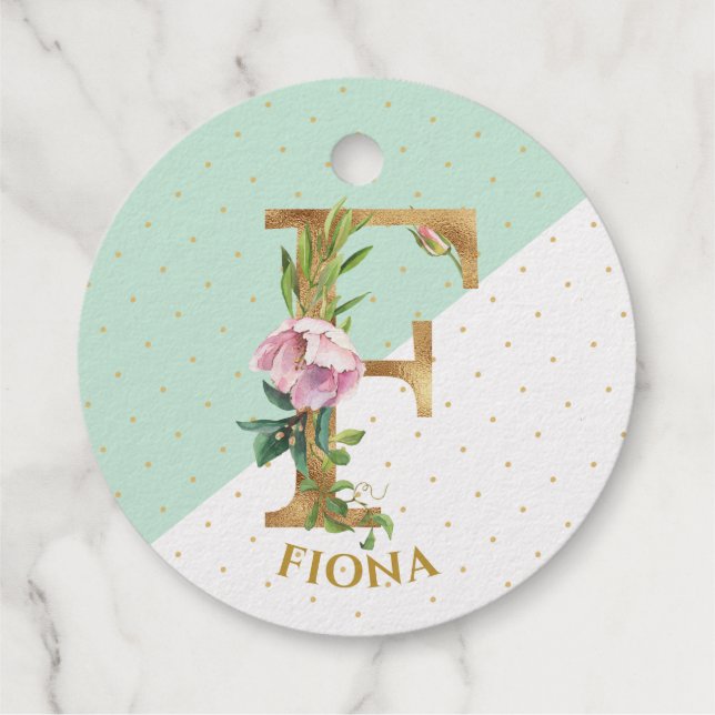 Floral monogramm Buchstabe F für Fiona Geschenkanhänger (Rückseite)