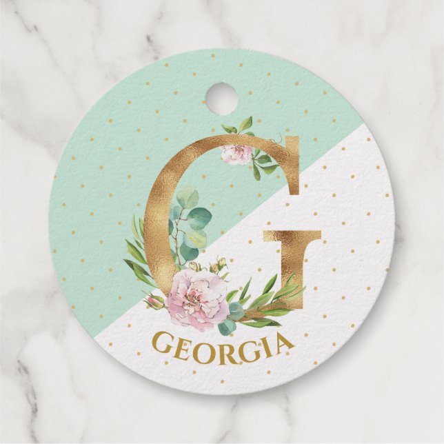 Floral monogramm Buchstabe G für Fiona Geschenkanhänger (Rückseite)