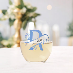 Floral Monogramm Buchstabe R Farbe ändern Weinglas Ohne Stiel