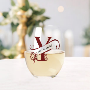 Floral Monogramm Buchstabe Y Farbe Name ändern Weinglas Ohne Stiel