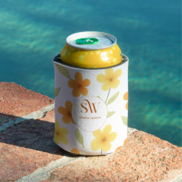 Floral Monogramm Cooler mit Orange | Gelbe Blume Dosenkühler