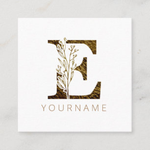 Floral Monogramm E Elegant Gold Foliage Quadratische Visitenkarte