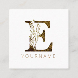 Floral Monogramm E Elegant Gold Foliage Quadratische Visitenkarte