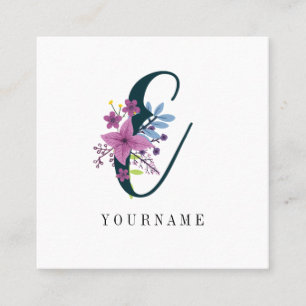Floral Monogramm E Wildblume Burst Quadratische Visitenkarte