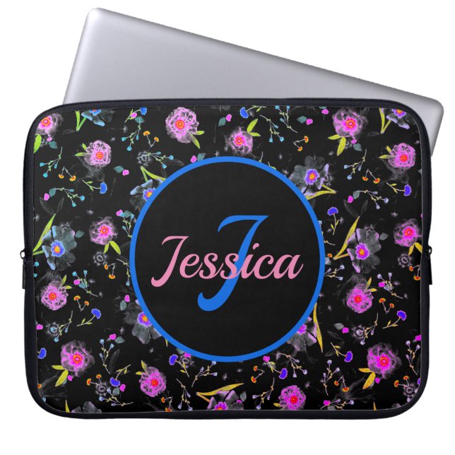 Floral Monogramm Elegant Personalisiert Laptopschutzhülle (Vorderseite)