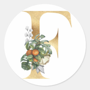 Floral Monogramm in Gold Klassischer Rundsticker Runder Aufkleber