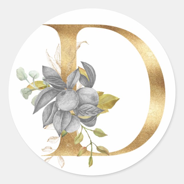 Floral Monogramm in Gold Klassischer Rundsticker Runder Aufkleber (Vorderseite)