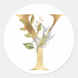 Floral Monogramm in Gold Klassischer Rundsticker Runder Aufkleber