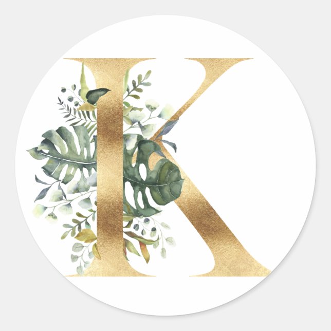 Floral Monogramm in Gold Klassischer Rundsticker Runder Aufkleber (Vorderseite)