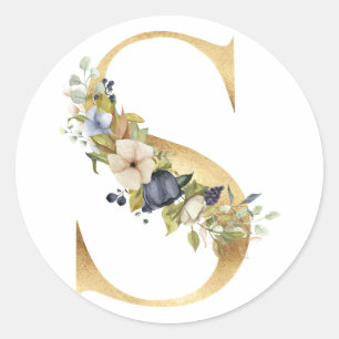 Floral Monogramm in Gold Klassischer Rundsticker Runder Aufkleber