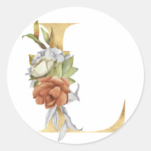 Floral Monogramm in Gold Klassischer Rundsticker Runder Aufkleber