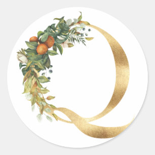 Floral Monogramm in Gold Klassischer Rundsticker Runder Aufkleber