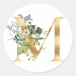 Floral Monogramm in Gold Klassischer Rundsticker Runder Aufkleber