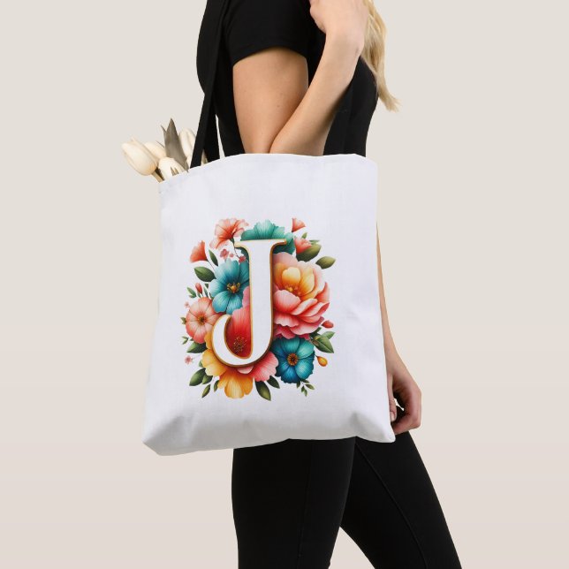 Floral Monogramm J mit Pastell-Blume (Von Nahem)