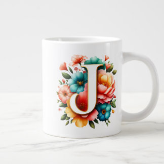 Floral Monogramm J mit Pastell-Blume Jumbo-Tasse