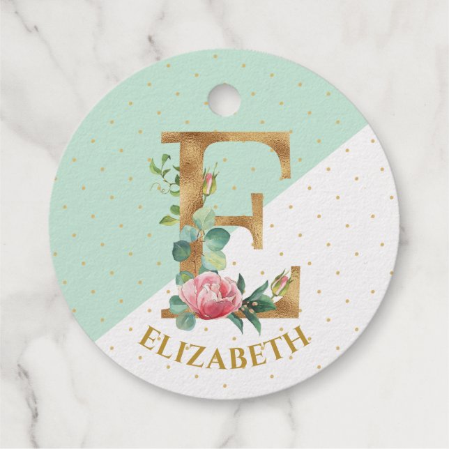 Floral monogramm Letter E für Elisabeth Geschenkanhänger (Rückseite)