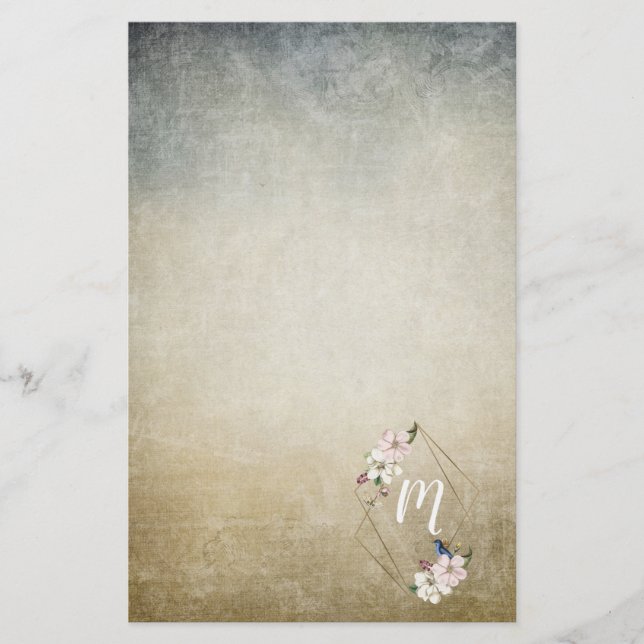 Floral Monogramm mit Vögeln Briefpapier (Vorderseite)