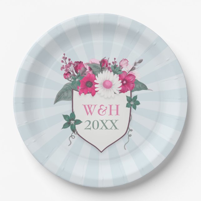 Floral-Monogramm Pappteller (Vorderseite)