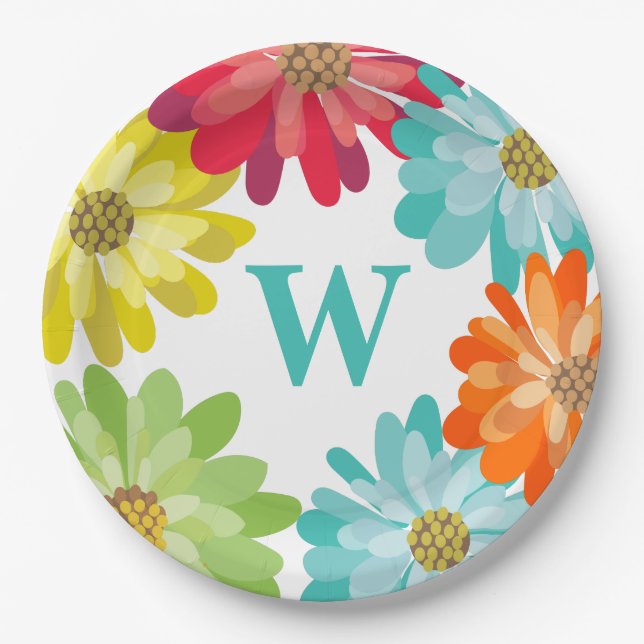 Floral monogramm personalisieren Initialen Pappteller (Vorderseite)