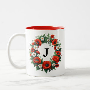 Floral Monogramm - Personalisiert Zweifarbige Tasse