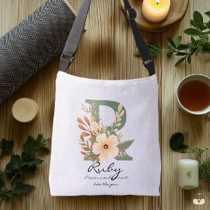 Floral Monogramm R – Elegantes botanisches Initial Tragetaschen Mit Langen Trägern