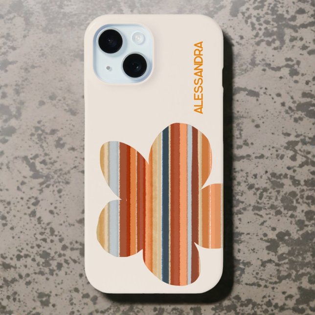 Floral monogramm Retrofarben Streifen Orangencreme Case-Mate iPhone Hülle (Von Creator hochgeladen)