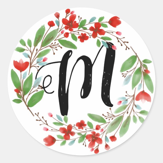 Floral Monogramm Runder Aufkleber (Vorderseite)