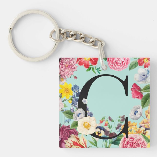 Floral Monogramm Schlüsselanhänger (Vorderseite)