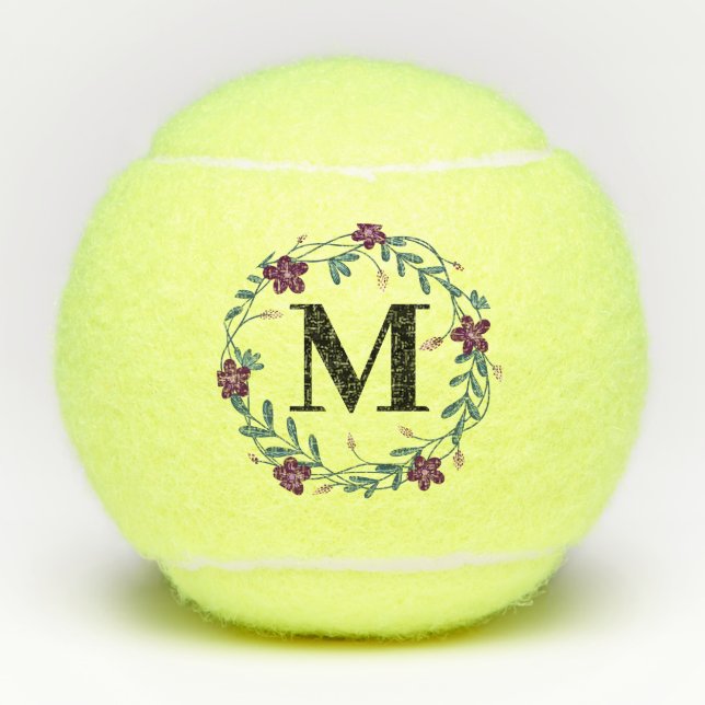 Floral Monogramm Tennisbälle (Vorderseite)