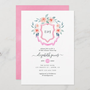 Floral Monogramm Wappen Brautparty Einladung
