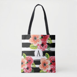 Floral Monogrammatioe Schwarz-weiße Streifen | Tas