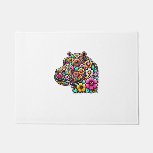 Floral Moo Deng Baby Hippo Hippopotamus Zootier Fußmatte (Vorderseite)