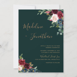 Floral Moody Emerald Green Jewel Tone Wedding Einladung