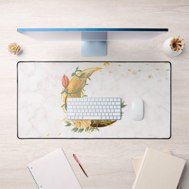 Floral Moon, Beige and Yellow Nature Design Schreibtischunterlage (Büro 1)
