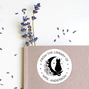 Floral Moon Cat Buchbibliothek Lehrer Runder Aufkleber