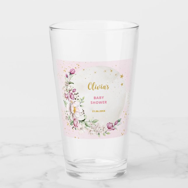 Floral Moon Pink Baby Shower Glas (Vorderseite)