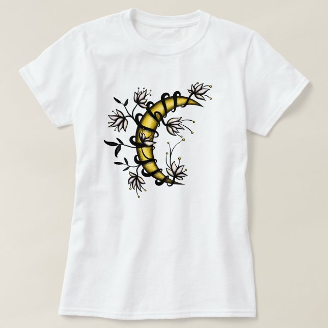 Floral Moon Witchy Pagan T-Shirt (Design vorne)