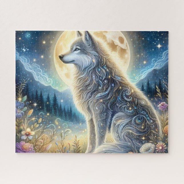 Floral Moon Wolf Moon Puzzle (Horizontal)