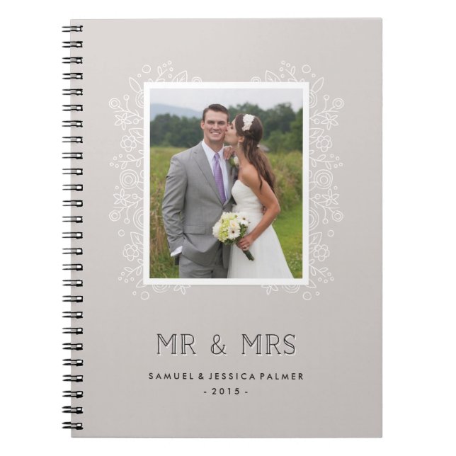 Floral Mr. & Mrs. Journal - Taupe Notizblock (Vorderseite)
