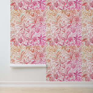 Floral Muster Retro Orange Pink Tapete