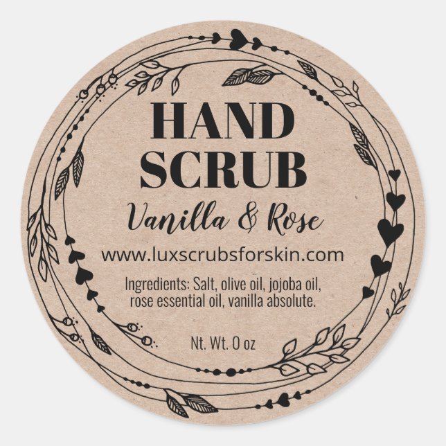 Floral Natural, hausgemachte Hand Scrub Kraft Labe Runder Aufkleber (Vorderseite)