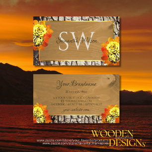 Floral Nature Wood Grain Rustic Tree Bark Monogram Visitenkarte