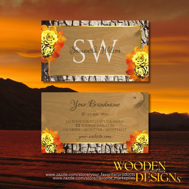 Floral Nature Wood Grain Rustic Tree Bark Monogram Visitenkarte (Von Creator hochgeladen)
