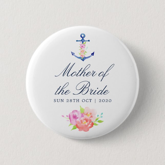 Floral Nautic Wedding Mother of the Bride Button (Vorderseite)