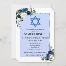Floral Navy Blue Gold Star von David Bar Mitzvah