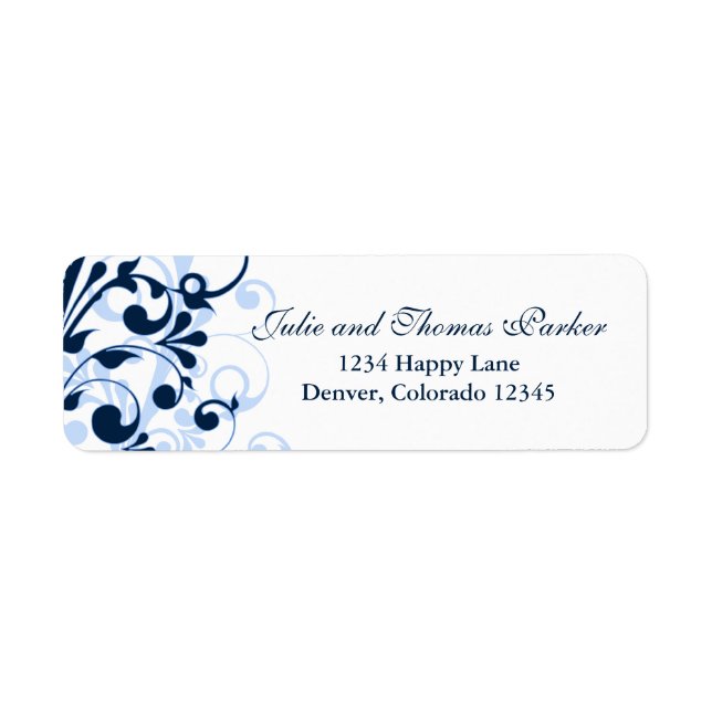 Floral Navy Blue Wedding Rücksendeadresse Label (Vorne)