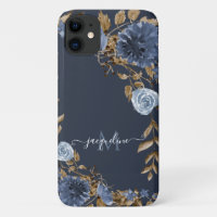 Floral Navy Dusty Blauer Eleganter Wasserfarbname
