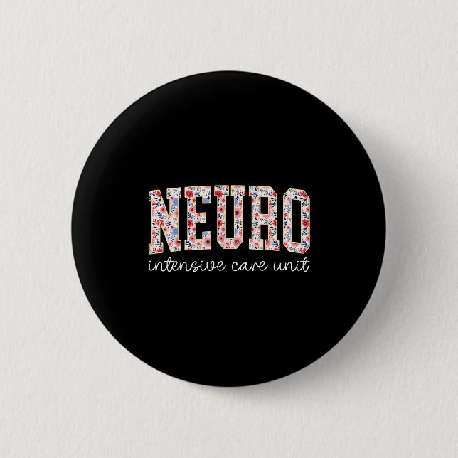 Floral Neuro Icu Nurse Brain Neuroscience Icu Nurs Button (Vorderseite)