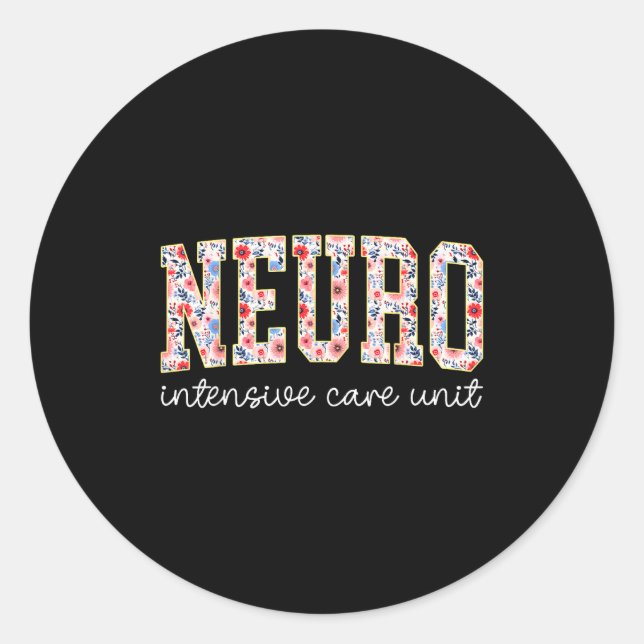 Floral Neuro Icu Nurse Brain Neuroscience Icu Nurs Runder Aufkleber (Vorderseite)
